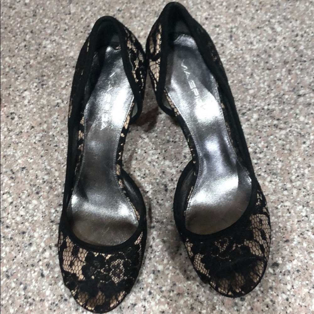 Size 9, black lace Via Spiga heels.